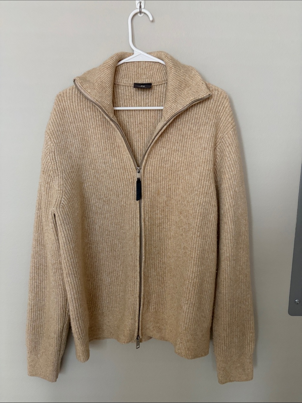 Men's Zip-Up Ribbed Sweater Jacket - Beige